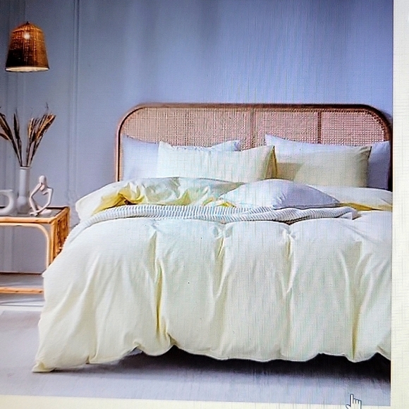 Zovan light yellow duvet cover 3pc set Queen Light Yellow 100% washed cotton New - Picture 1 of 10
